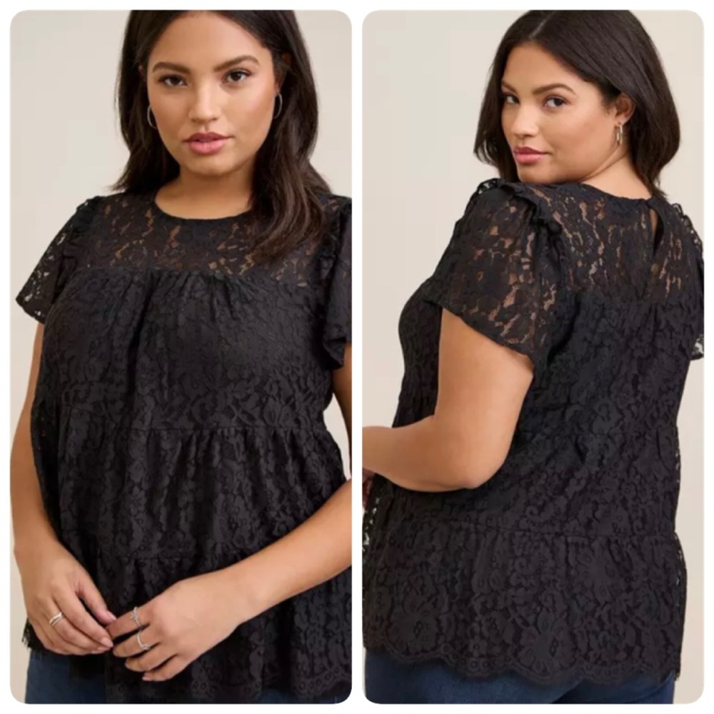 Torrid Black Lace Babydoll Blouse Flutter Sleeve Romantic Goth Boho 1X 18645702 - Picture 2 of 14